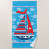 Aangepaste naam Zeilboot Kind's Boy's Strandlaken (Voorkant)