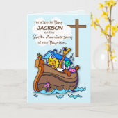 Aangepaste naam Zesde Jubileum van Baptism Boy Ark Kaart (Gele Bloem)