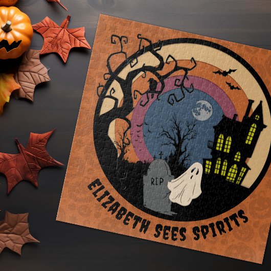 Aangepaste Naam Ziet Geesten Halloween Faux Paperc Legpuzzel