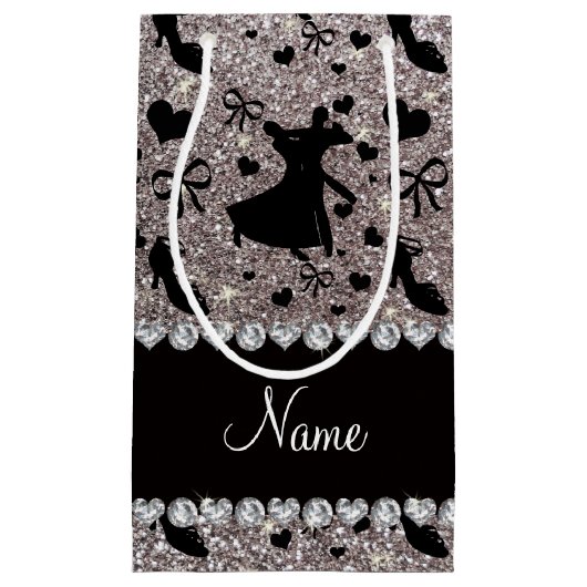 Aangepaste naam zilveren glitter ballroom dansen klein cadeauzakje (Voorkant)