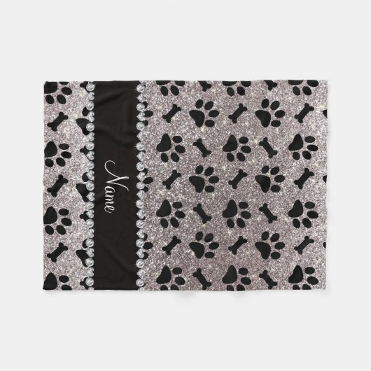 Aangepaste naam zilveren glitter-botten fleece deken (Voorkant (Horizontaal))