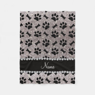 Aangepaste naam zilveren glitter-botten fleece deken