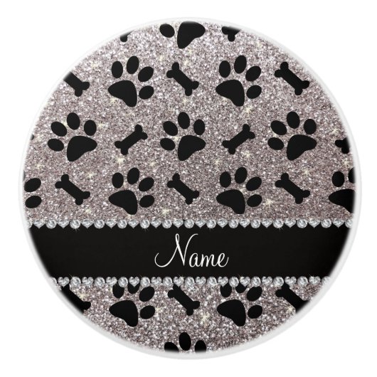 Aangepaste naam zilveren glitter-botten keramische knop (Voorkant)