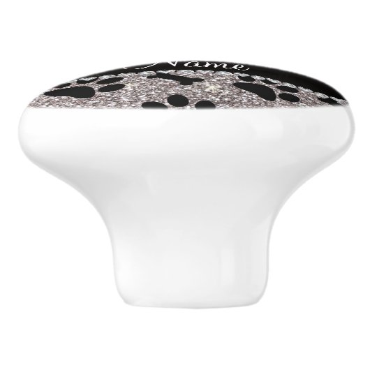 Aangepaste naam zilveren glitter-botten keramische knop (Zijkant)