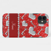 Aangepaste naam zilveren hartensleutels neonrood g Case-Mate iPhone case (Achterkant (horizontaal))