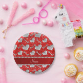 Aangepaste naam zilveren hartensleutels neonrood g papieren bordje (Feest)