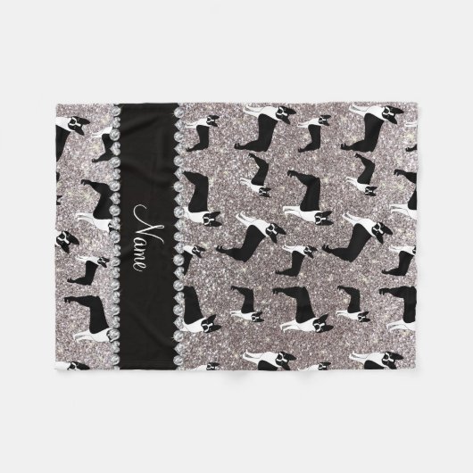 Aangepaste naam zilverglitter boston shiier fleece deken (Voorkant (Horizontaal))