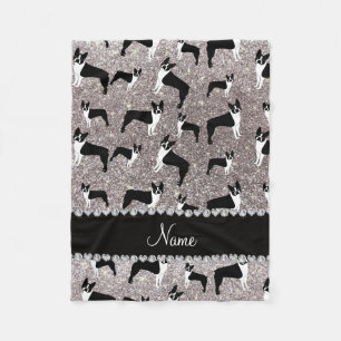 Aangepaste naam zilverglitter boston shiier fleece deken