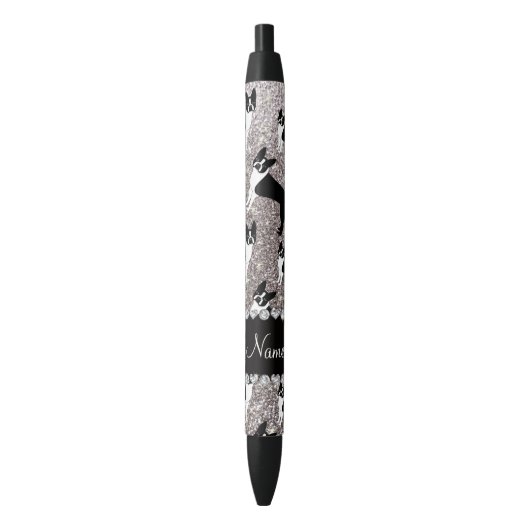 Aangepaste naam zilverglitter boston shiier zwarte inkt pen (Voorkant Verticaal)