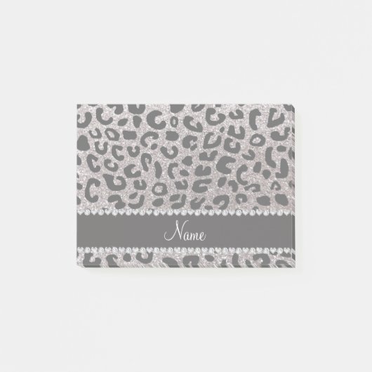 Aangepaste naam zilverglitter-cheetah post-it® notes (Voorkant)