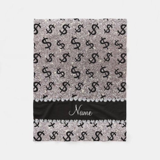 Aangepaste naam zilverglitter-dollartekens fleece deken (Voorkant)