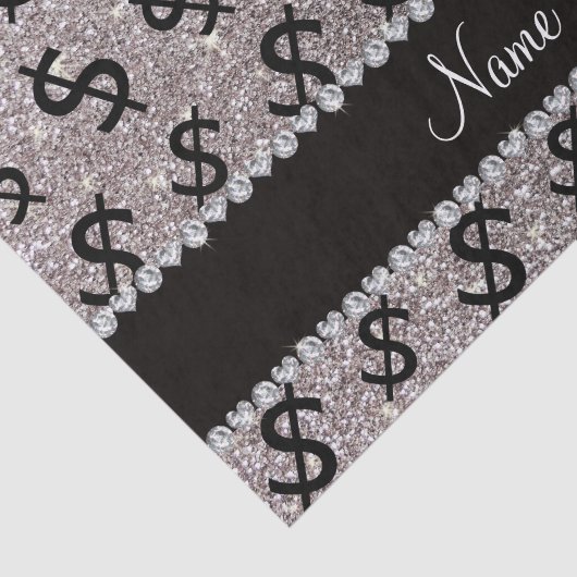 Aangepaste naam zilverglitter-dollartekens tissuepapier (Detail)