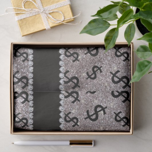 Aangepaste naam zilverglitter-dollartekens tissuepapier (Geschenk)