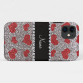 Aangepaste naam zilverglitter rode harten Case-Mate iPhone case (Achterkant (horizontaal))