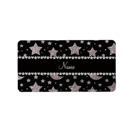 Aangepaste naam: zilverglitter sterren en manen etiket (Voorkant)