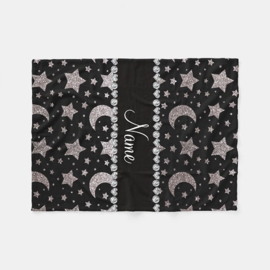 Aangepaste naam: zilverglitter sterren en manen fleece deken (Voorkant (Horizontaal))