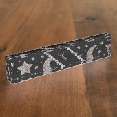 Aangepaste naam: zilverglitter sterren en manen naambordje (Zijkant)