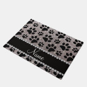 Aangepaste naam zilverglitter zwarte hondenpoten deurmat (Schuin)