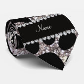 Aangepaste naam zilverglitter zwarte hondenpoten stropdas (Opgerold)