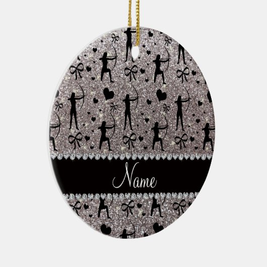 Aangepaste naam zilverglitterarchie keramisch ornament (Rechts)