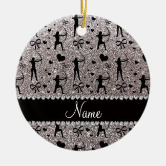 Aangepaste naam zilverglitterarchie keramisch ornament