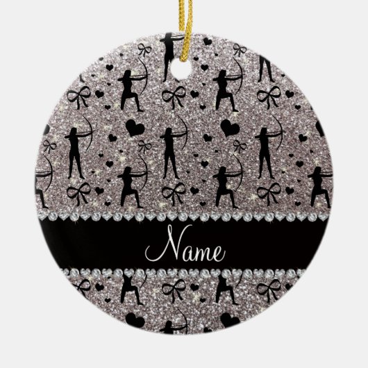 Aangepaste naam zilverglitterarchie keramisch ornament (Voorkant)