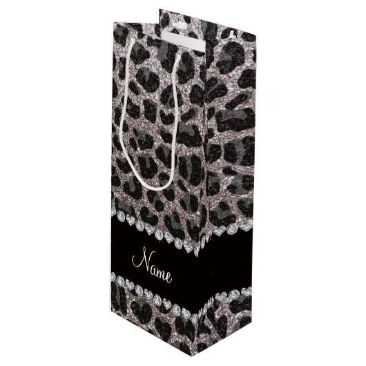 Aangepaste naam zilverglittersplepen wijn cadeautas (Voorkant Gekanteld)