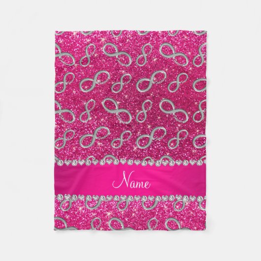 Aangepaste naam zilverkleurige neonige hete roze g fleece deken (Voorkant)