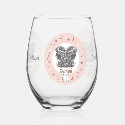 Aangepaste Naam Zodiac Sign Gemini Wijnglas Zonder Voet (Achterkant)