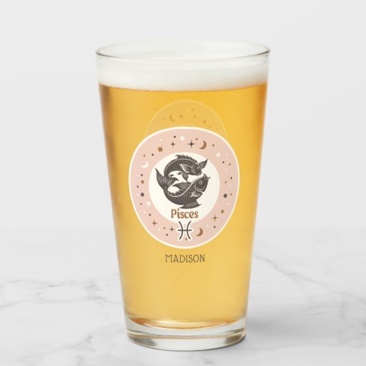 Aangepaste naam Zodiac Sign Vissen Glas (Achterkant gevuld)