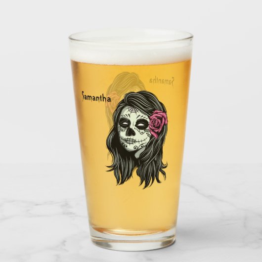Aangepaste naam Zombie Woman pint glass Glas (Voorkant gevuld)