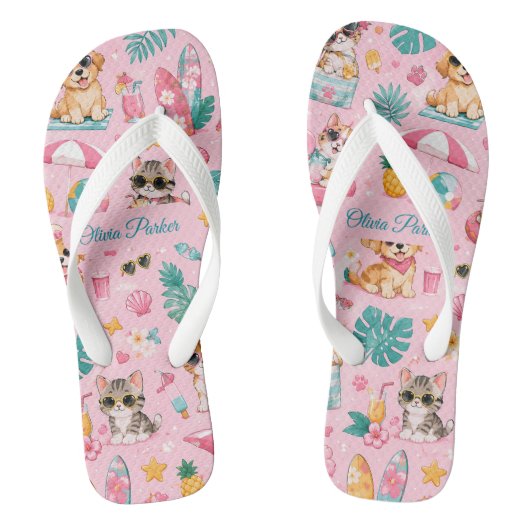 Aangepaste naam zomer huisdieren flip flops cute h (Voetbed)