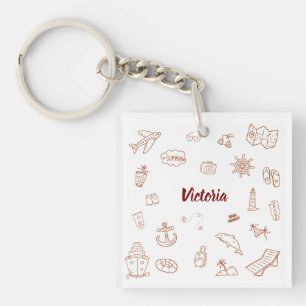 Aangepaste naam Zomer Vakantie Doodle Sleutelhanger