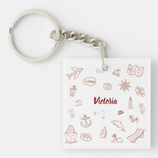 Aangepaste naam Zomer Vakantie Doodle Sleutelhanger (voorkant)