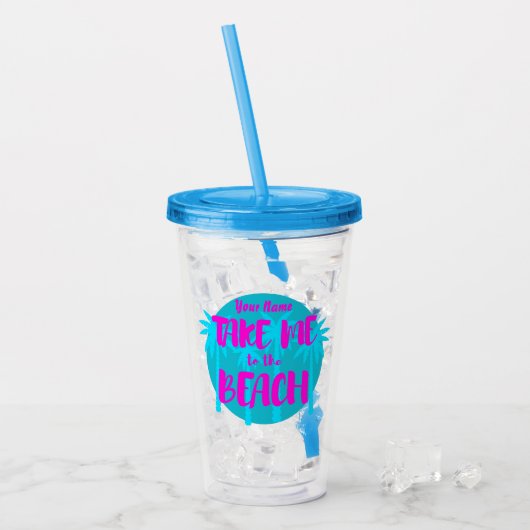 Aangepaste naam zomervakantie Blauw Paars Acryl Drinkbeker (Voorkant ijs)