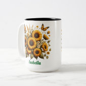 Aangepaste naam, zonnebloemen Two-Tone koffie Mok, Tweekleurige Koffiemok (Voorkant links)