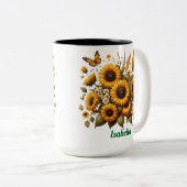 Aangepaste naam, zonnebloemen Two-Tone koffie Mok, Tweekleurige Koffiemok (Voorkant rechts)