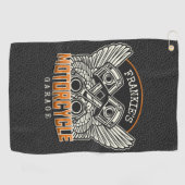 Aangepaste naam zuigflesje wingermotorfiets golfhanddoek (Horizontaal)