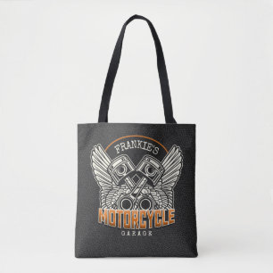 Aangepaste naam zuigflesje wingermotorfiets tote bag