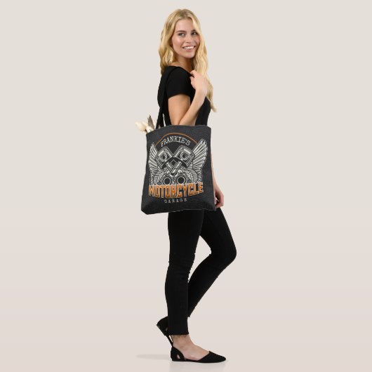 Aangepaste naam zuigflesje wingermotorfiets tote bag (Op model)