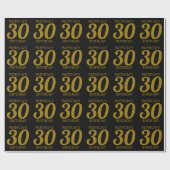 Aangepaste naam zwart en goud 30e verjaardag cadeaupapier (Vlak)