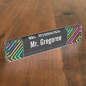 Aangepaste naam + zwart en kleurrijk lijnpatroon naambordje (Zijkant)