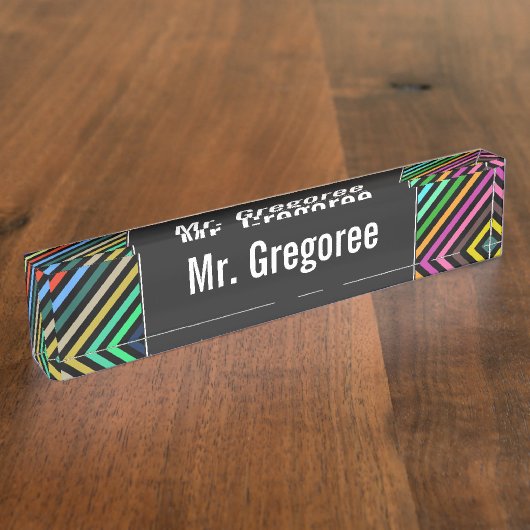 Aangepaste naam + zwart en kleurrijk lijnpatroon naambordje (Zijkant)