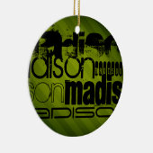 Aangepaste naam, zwart en olijfgroen keramisch ornament (Rechts)