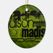 Aangepaste naam, zwart en olijfgroen keramisch ornament (Links)