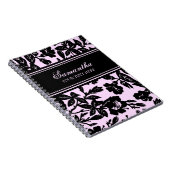 Aangepaste naam zwart en roze Floral notebook Notitieboek (Rechterzijde)