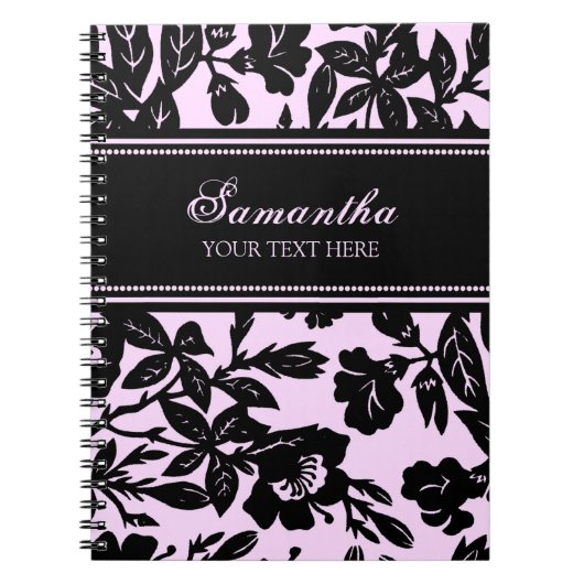 Aangepaste naam zwart en roze Floral notebook Notitieboek (Voorkant)