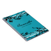 Aangepaste naam zwart en Turquoise Floral-laptop Notitieboek (Rechterzijde)