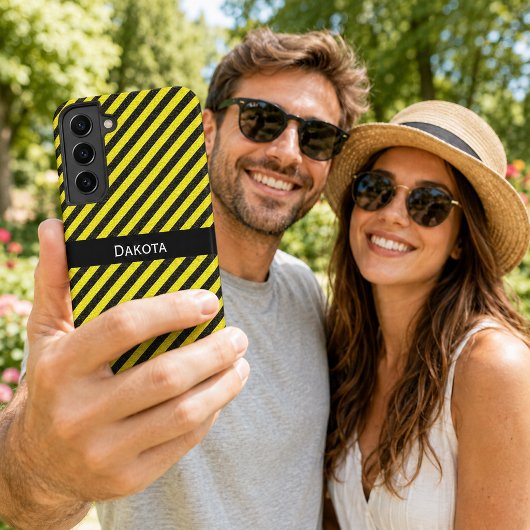 Aangepaste naam zwart geel gestructureerde diagona samsung galaxy hoesje