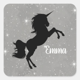 Aangepaste naam Zwart/Grijs Galaxy Star Eenhoorn S Vierkante Sticker